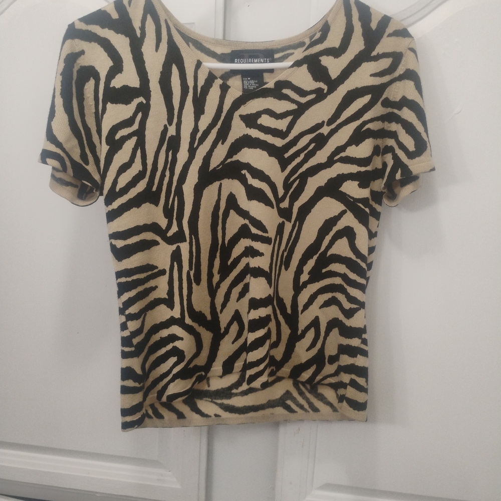 Zebra Print Short Sleeve Top Women’s Medium Crop Y2K Boho Retro Earthy 90s Earth - Picture 2 of 9